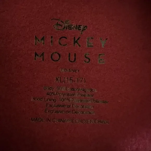 Disney Mickey Mouse Hoodie Mens XL Red Sherpa Lined Classic Pullover Sweatshirt - Picture 8 of 9